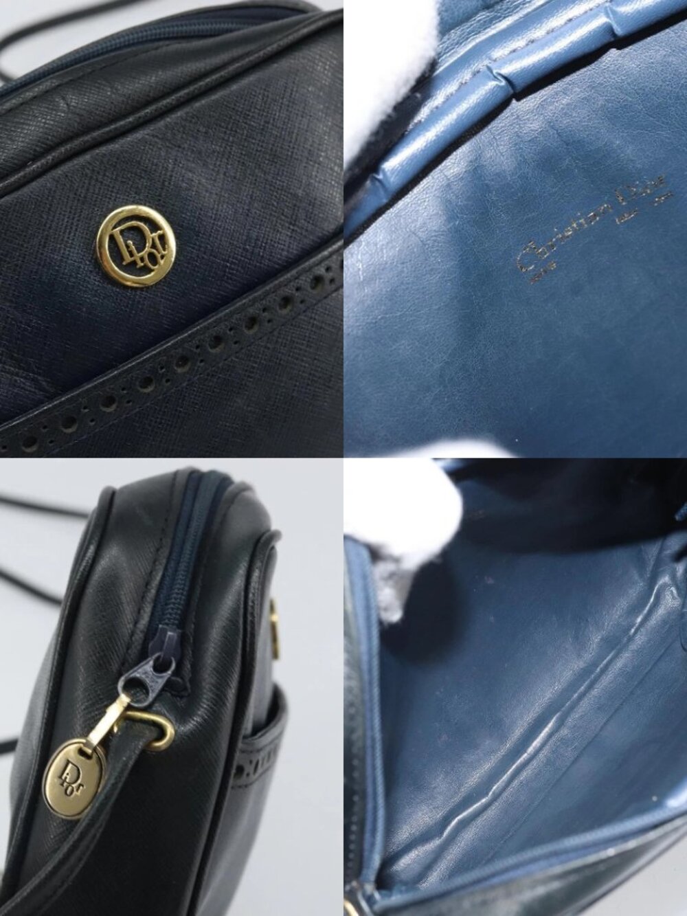 Christian Dior Shoulder Bag Leather Navy Gold Auth bs33276 - Picture 14 of 15